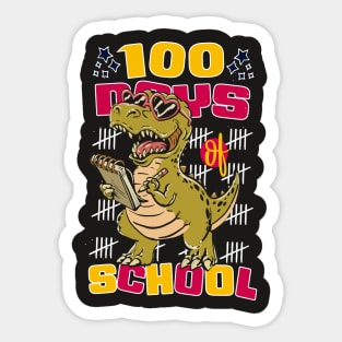100 days of school featuring a friendly T-rex Dino Holding a notebook  #3 Sticker